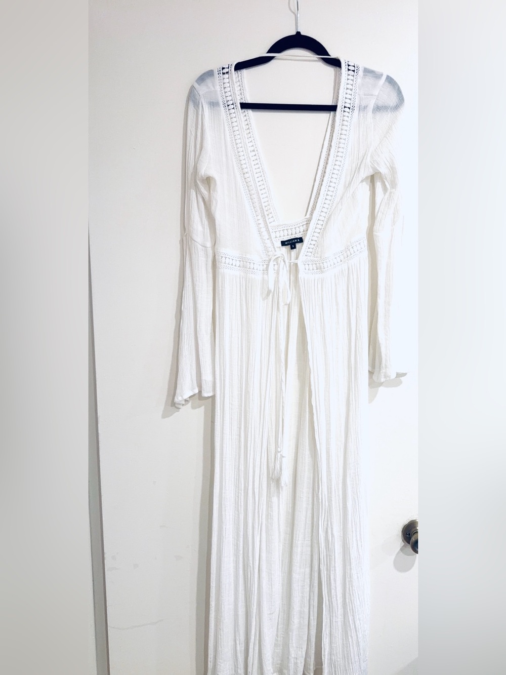 William B  Cream Boho Tie-Front Maxi Robe
